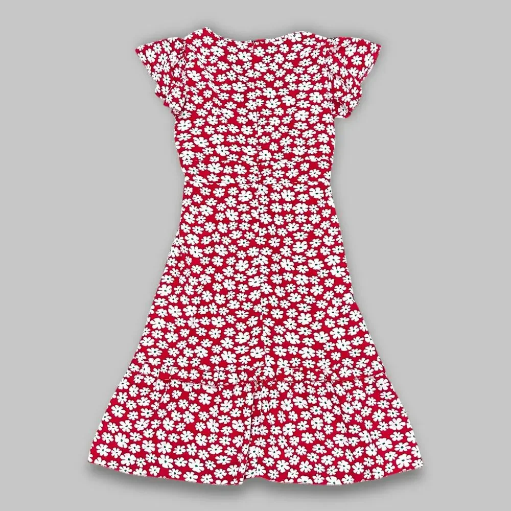 Beachsissi Red Daisy Floral Short Sleeve Dress – Women’s Medium
